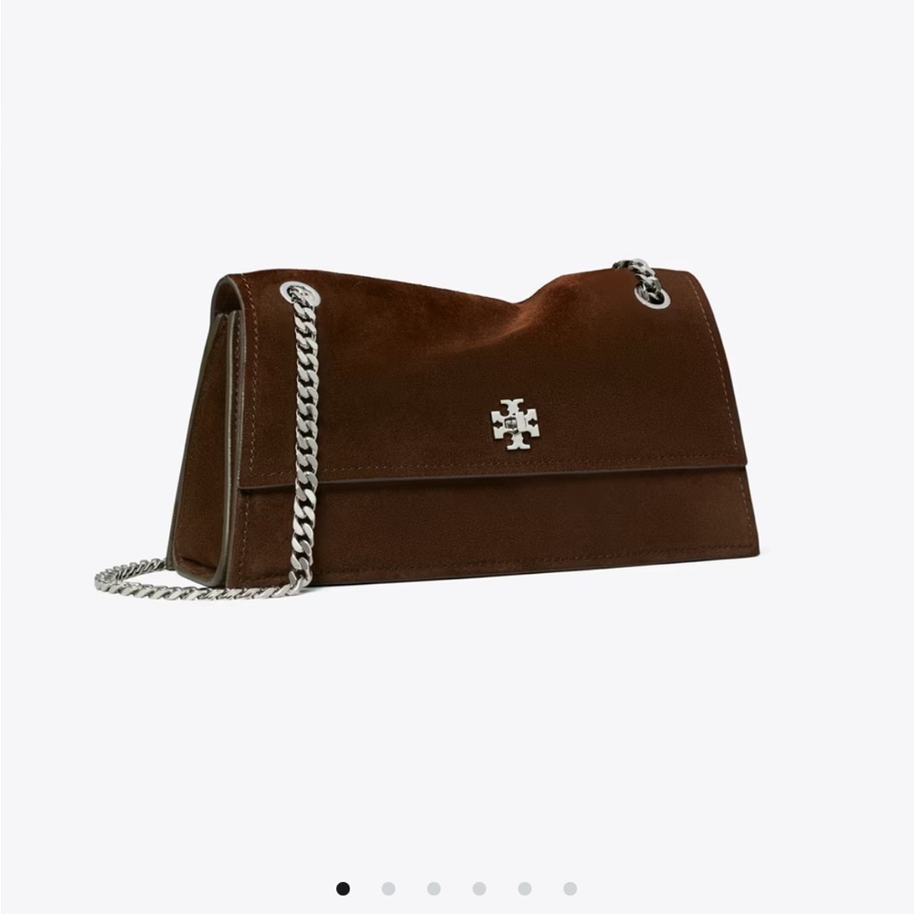NEW WITHOUT TAGS Tory Burch Turnlock Kira Suede Shoulder Bag Dark Cocoa - Picture 2 of 6